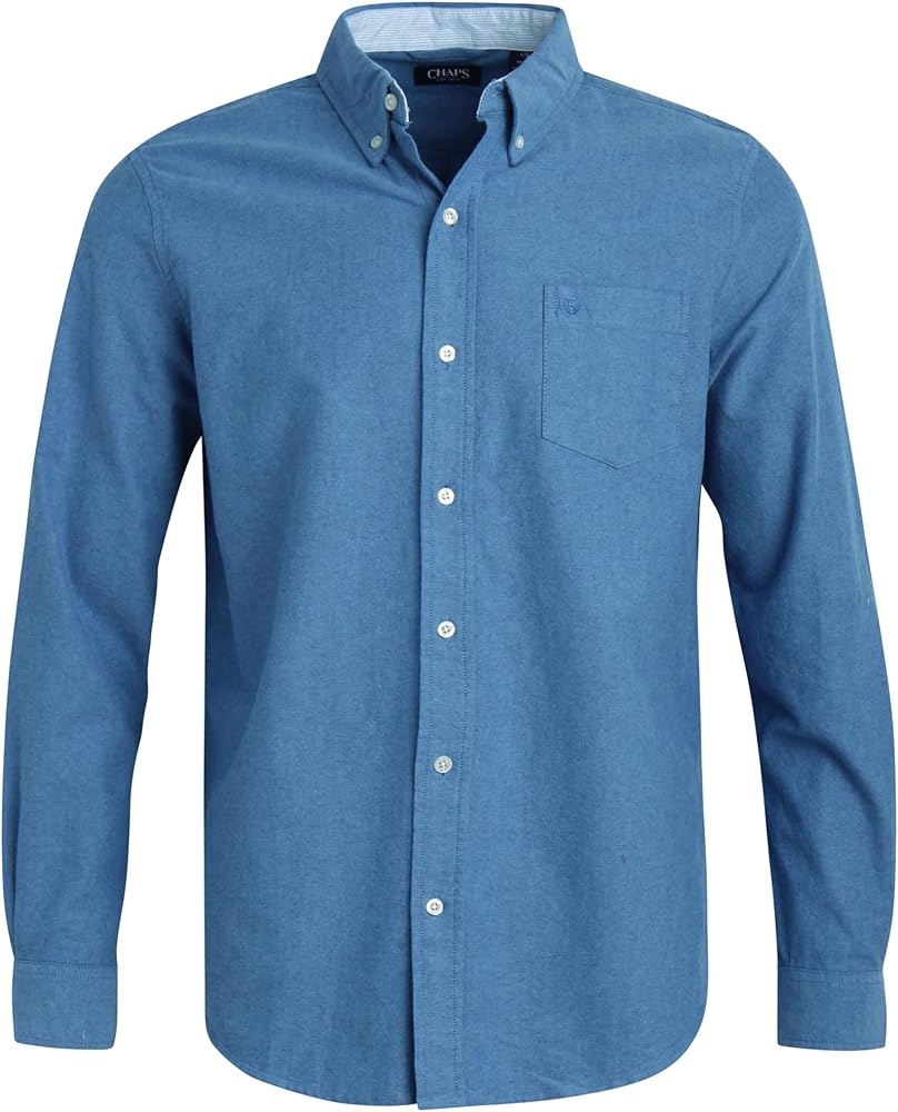 Chaps Men's Shirt - Relaxed Fit Comfort Stretch Button Down Oxford Shirt - Causal Long Sleeve Cotton Shirt for Men (M-4XL)