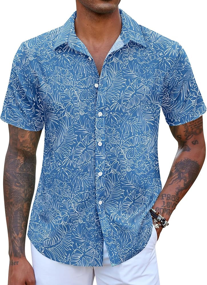 COOFANDY Mens Hawaiian Shirts Short Sleeve Button Down Aloha Shirt Casual Beach Clothes