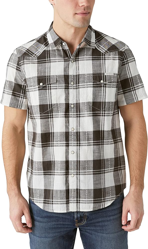 Lucky Brand Men's Short Sleeve Plaid Dobby Western Shirt