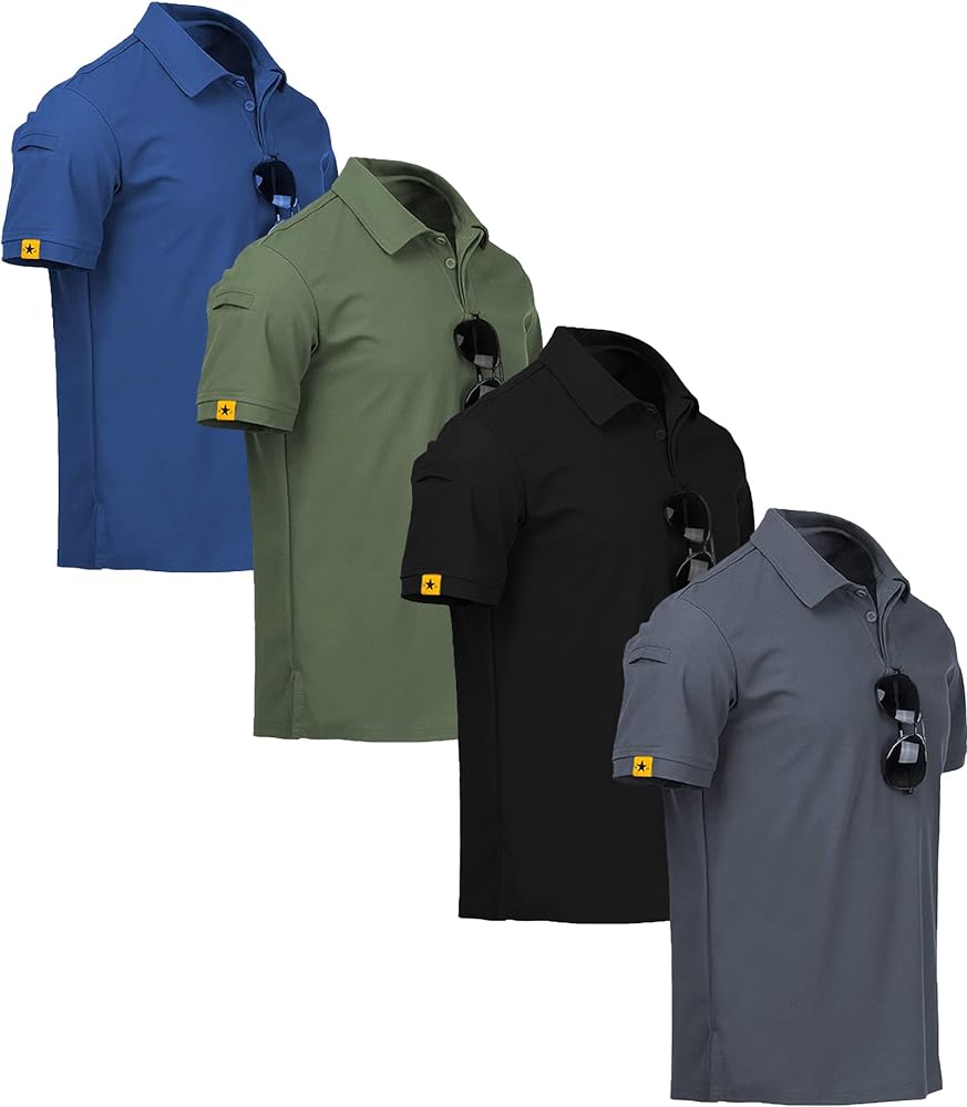 V VALANCH Polo Shirts for Men 4 Pack Short Sleeve Cool Dri Collared Tennis Golf Shirts