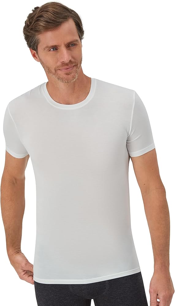 Hanes Men's Perfect Flex Crewneck Tee, Stay Tucked Undershirt, Slim Fit Tight on Arms T-Shirt, White & Black, 1-Pack