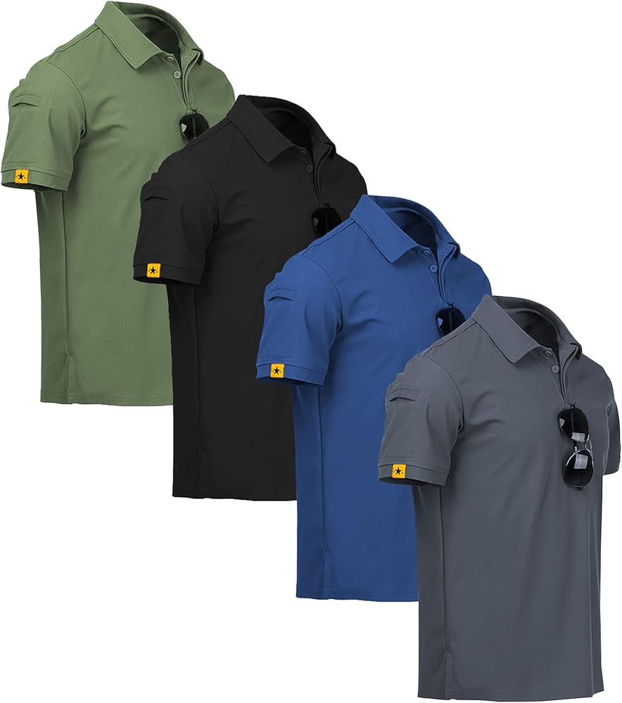 ZITY 4 Pack Mens Polo Shirt Short Sleeve Sports Golf Tennis T-Shirt Athletic Collared Tactical Shirts