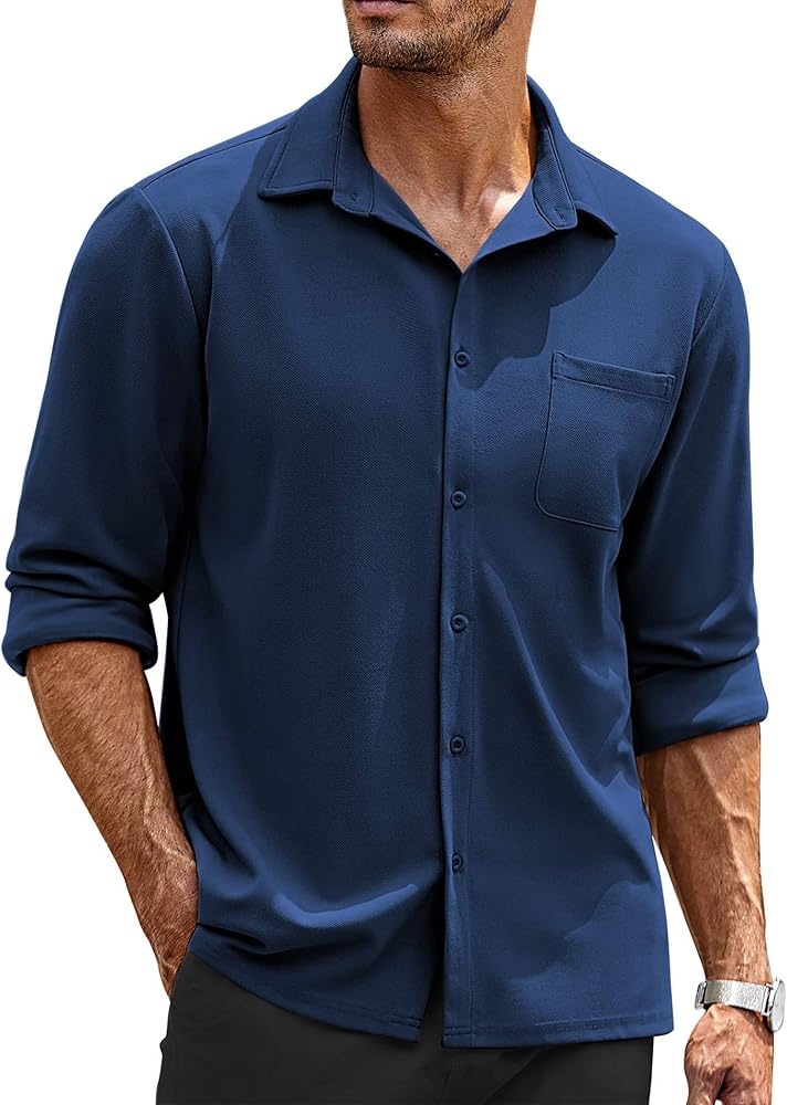 COOFANDY Mens Casual Button Down Shirts Long Sleeve Wrinkle Free Shirt