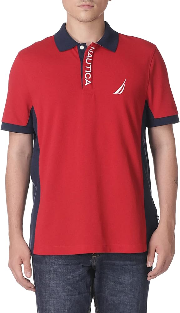 Nautica Men's Short Sleeve Color Block Performance Pique Polo Shirt