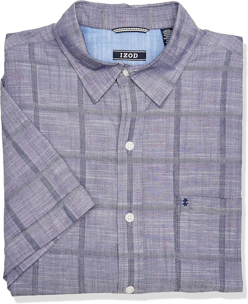 IZOD Men's Saltwater Short Sleeve Windowpane Button Down Shirt