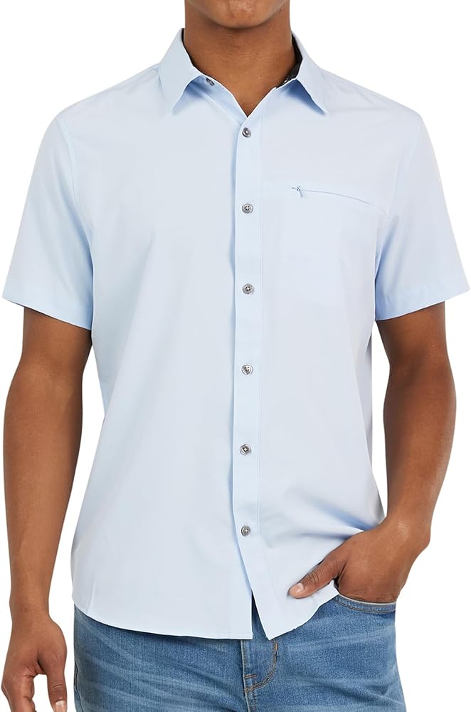 DKNY Mens Short Sleeve Button Down Shirts - Quick Dry Shirts for Men | Wrinkle Resist Stretch Mens Button Up Shirts