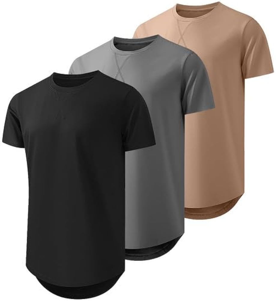 JMIERR Mens 3 Pack Cotton Hipster Hip Hop Longline Crewneck T-Shirt