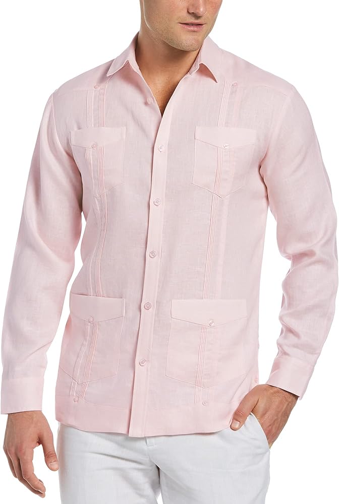 Cubavera Men's 100% Linen Four-Pocket Long Sleeve Button Down Guayabera Shirt (Size Small-5x Big & Tall)