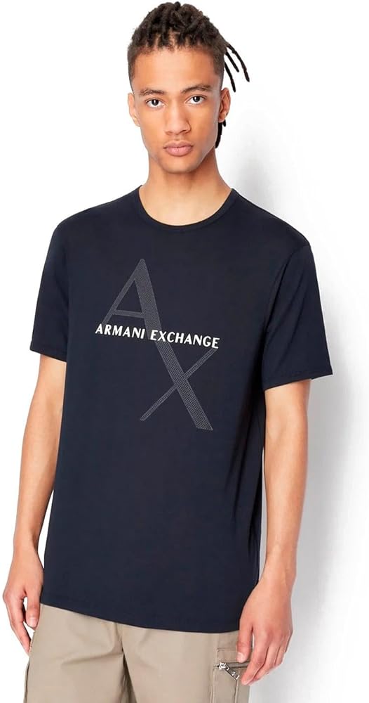 A|X ARMANI EXCHANGE mens Crew Neck Logo Tee T Shirt, Quilted Logo Navy, Medium US