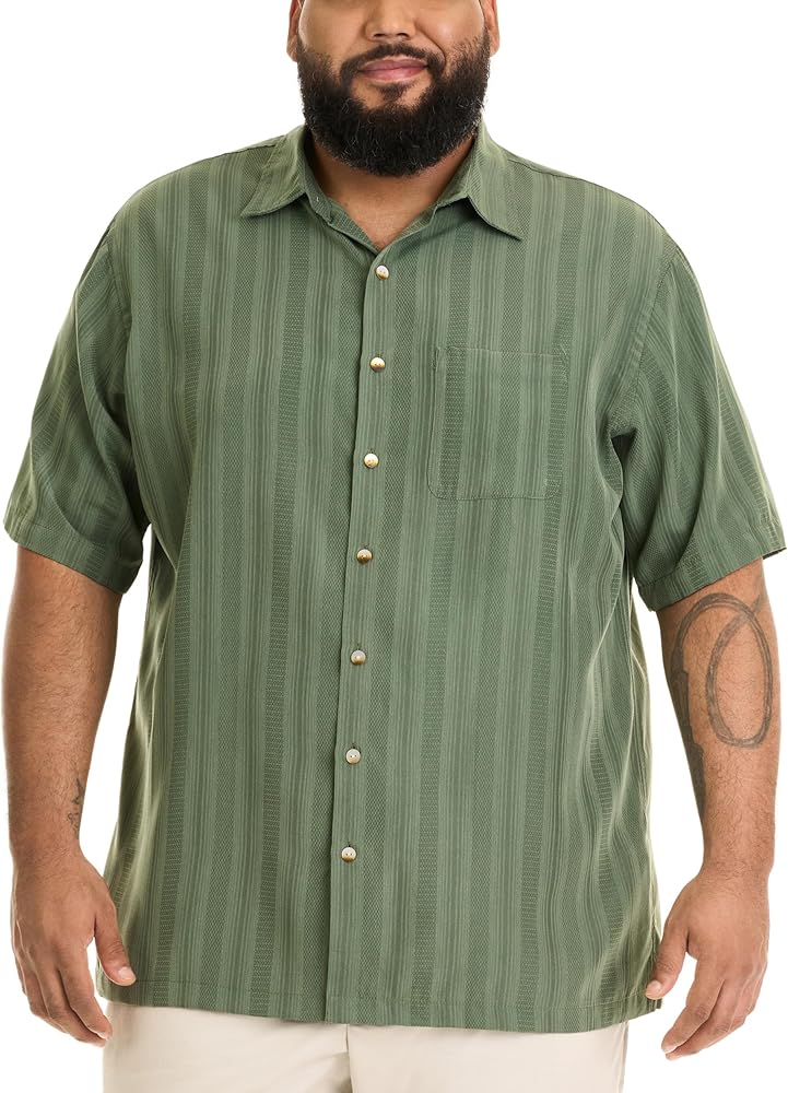 Van Heusen Mens Big And Tall Air Short Sleeve Button Down Poly Rayon Stripe Shirt