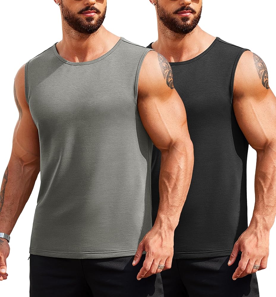 COOFANDY Men's Muscle Tank Tops Quick Dry 2 Pack Workout Gym Tanks Casual Sleeveless T Shirts