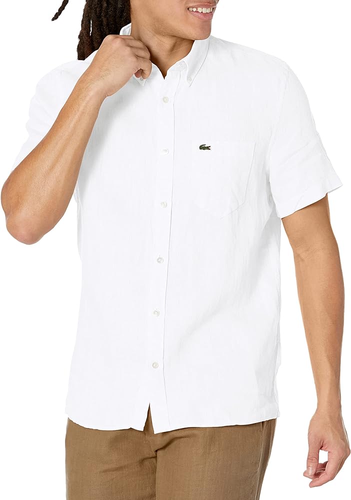 Lacoste Mens Short Sleeve Linen Shirt