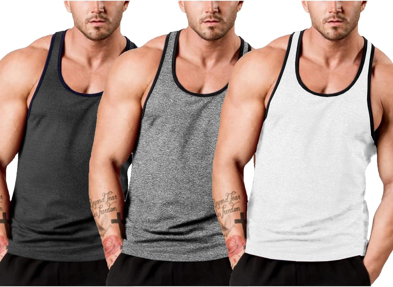 COOFANDY Men's 3 Pack Gym Tank Tops Y-Back Workout Muscle Tee Sleeveless Fitness Bodybuilding T Shirts