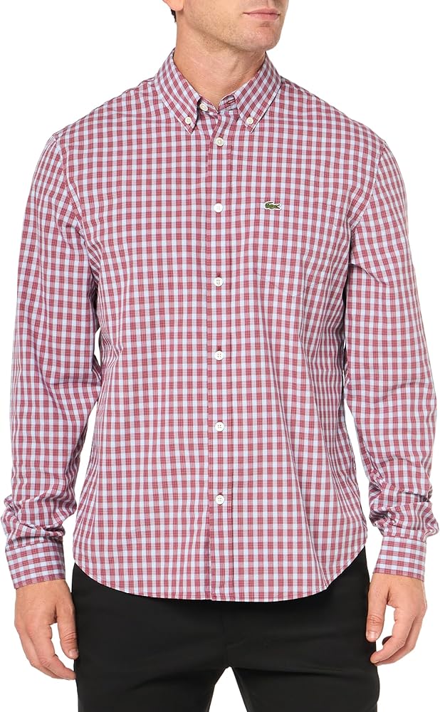 Lacoste Men's Long Sleeve Regular Fit Plaid Casual Button Down Shirt