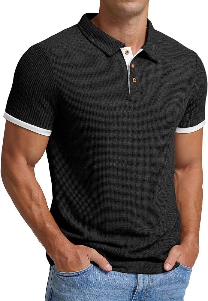 Sailwind Men's Waffle Knit Short Sleeve Casual Polo Shirts