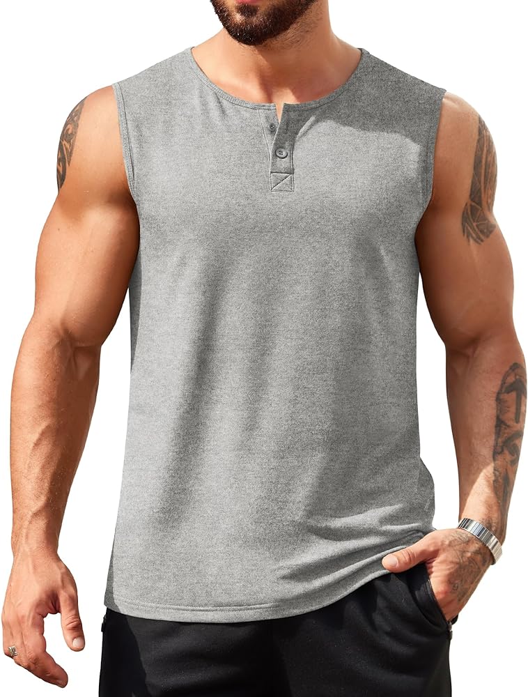 COOFANDY Men's Casual Tank Top Sleeveless Henley Shirts Muscle Fit T Shirt