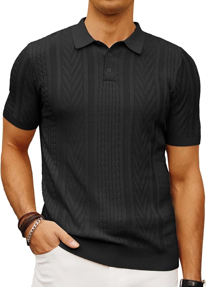 PJ PAUL JONES Mens Knitted Polo Shirt Short Sleeve Knit Texture Shirt Men Knitting Golf T Shirts