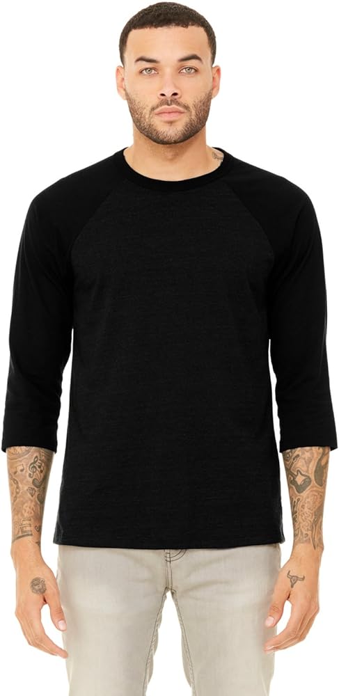 Bella + Canvas Unisex 3/4-Sleeve Baseball T-Shirt (3200) DEEP HTHR/BLACK