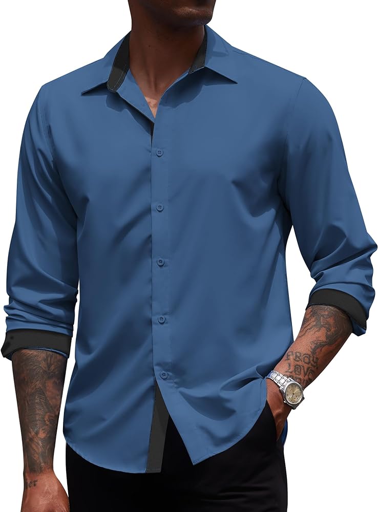 COOFANDY Men's Long Sleeve Wrinkle Free Dress Shirts 2024 Inner Contrast Business Casual Button Down Shirt