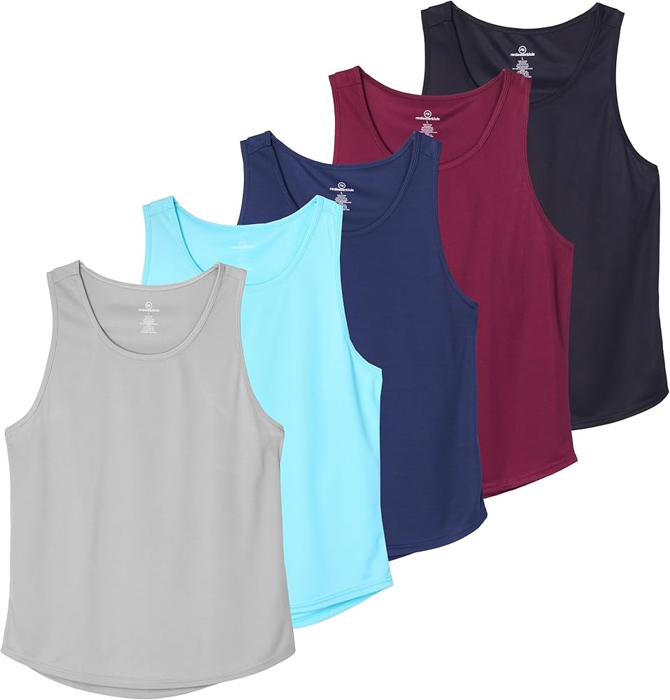 Real Essentials 5 Pack: Men's Mesh Y-Back Muscle Tank Top - Gym Workout & Bodybuilding Fitness (Available in Big & Tall)