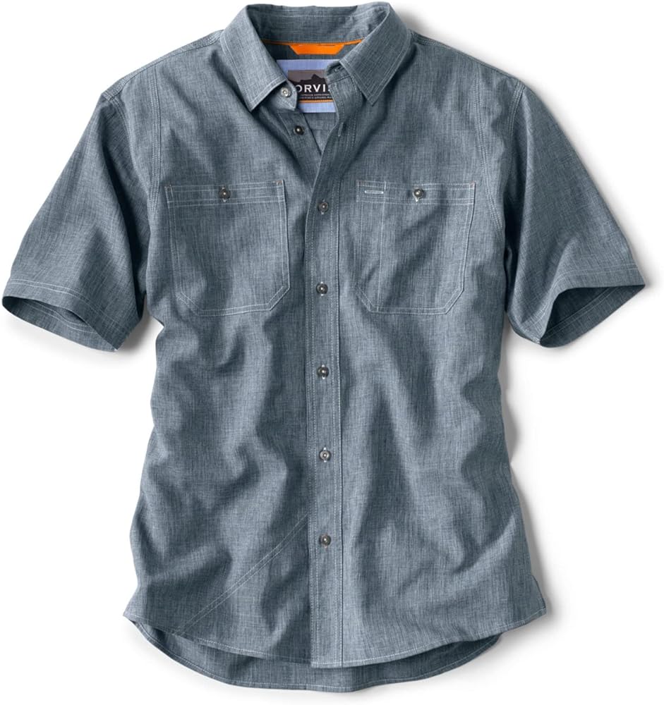 Orvis Tech Chambray Short-Sleeve Work Shirts for Men with Odor Control Thermal Regulation, and UPF 40 Sun Protection