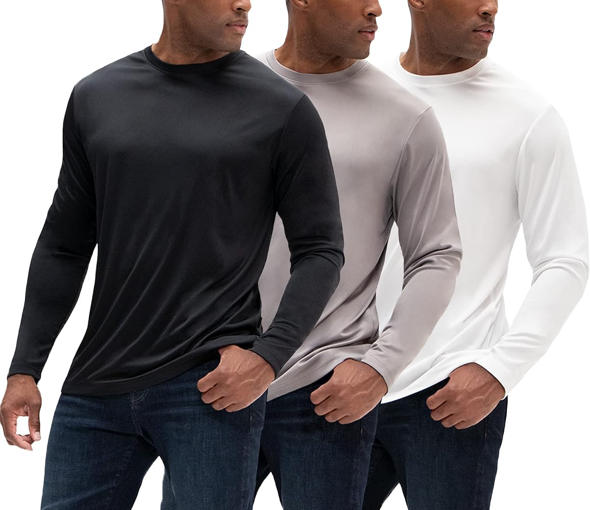 DEVOPS 3 Pack Men's Dry-Fit UV Moisture Wicking UPF 50+ SPF Sun Protective Fishing Hiking Swim Long Sleeve Shirt