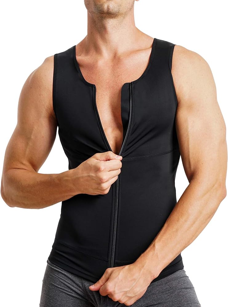 Mens Compression Shirt Belly Slimming Body Shaper Vest Sleeveless Zipper Undershirt Tank Top Shapewear for Stomach