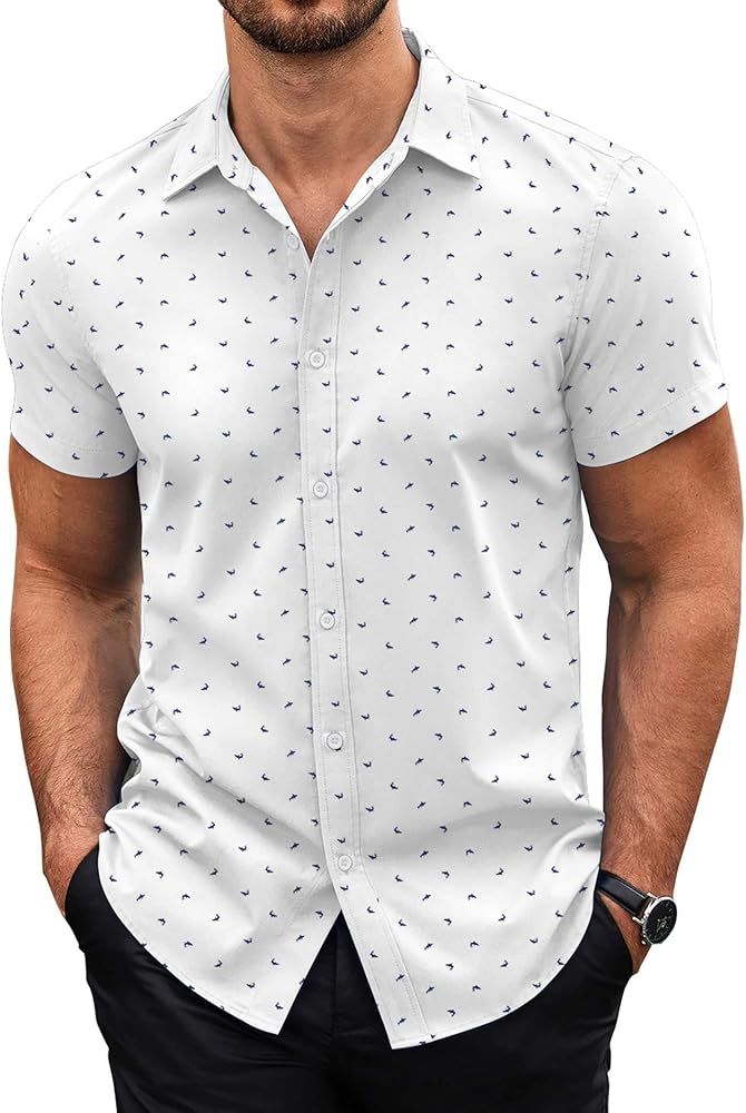 COOFANDY Men's Button Down Shirt Short Sleeve Casual Shirt for Men Summer Business Casual Dress Shirt