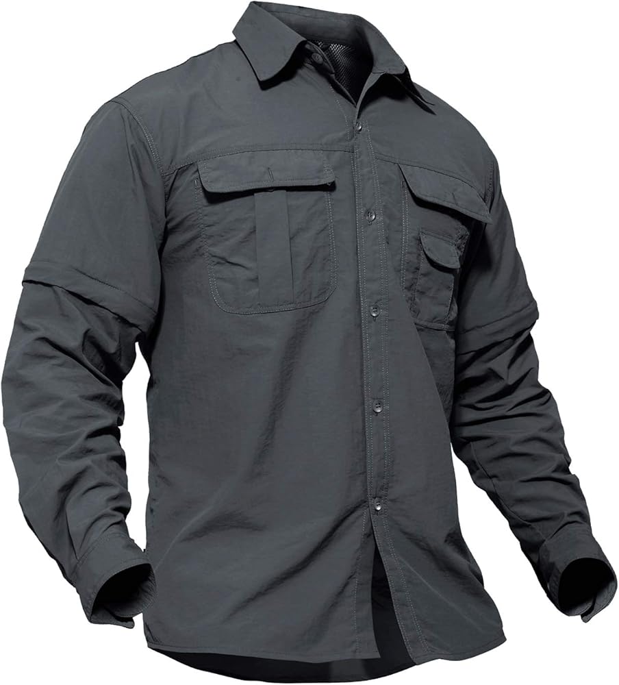 TACVASEN Men's Breathable Quick Dry UV Protection Solid Convertible Long Sleeve Shirt