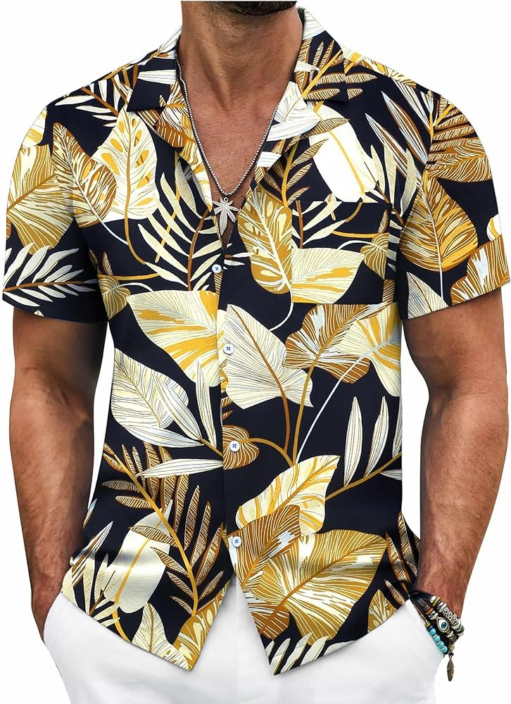 COOFANDY Mens Hawaiian Shirt Short Sleeve Floral Button Down Shirts Tropical Summer Beach Shirts Camp Collar Shirt