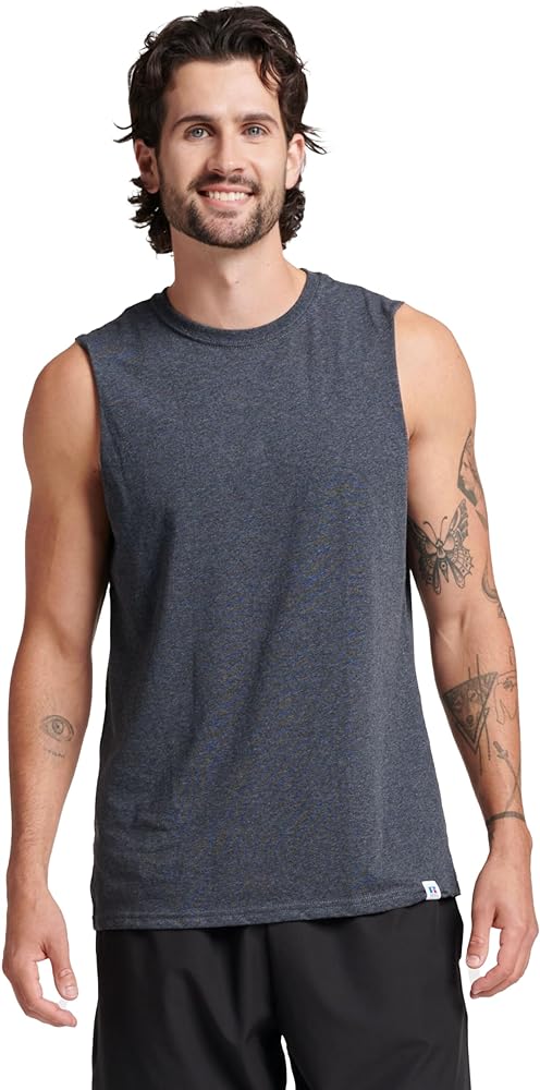 Russell Athletic Mens Cotton Performance Sleeveless Muscle T-Shirt T Shirt, Black Heather, XX-Large US