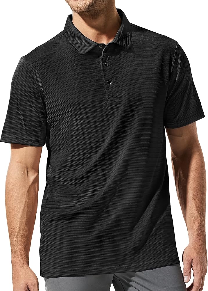 Haimont Men's Quick Dry Polo Shirts Short Sleeve Performance Moisture Wicking Striped Collared Golf Work Casual Shirt