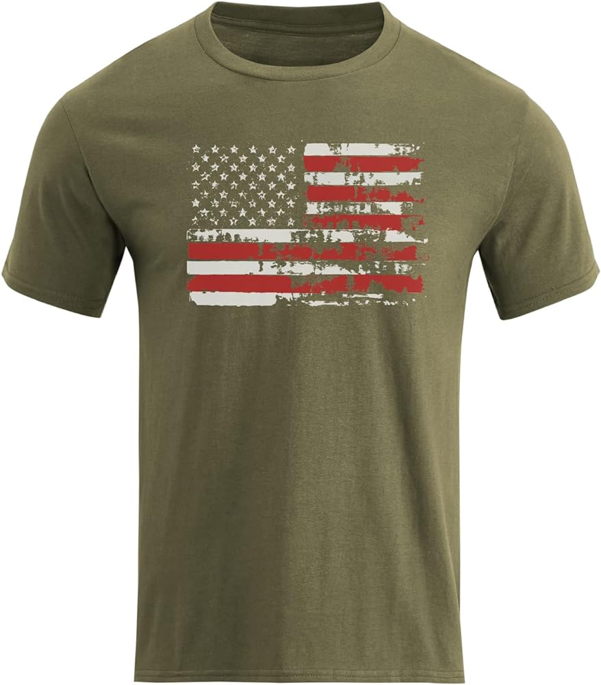 H HYFOL Men's Graphic T-Shirts USA Flag 100% Cotton Short Sleeve American Patriotic Crewneck Casual Regular Tee Shirts