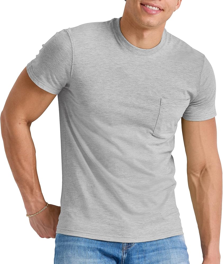 Hanes Originals Crewneck T-Shirt, 100% Cotton Pocket Tees for Men