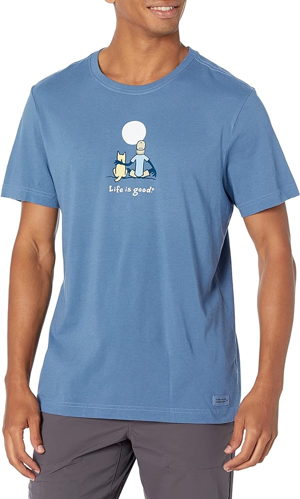 Life is Good Men's Jake and Rocket Moon Cotton Tee, Crewneck, Short Sleeve Graphic T-Shir, Vintage Blue, X-Large