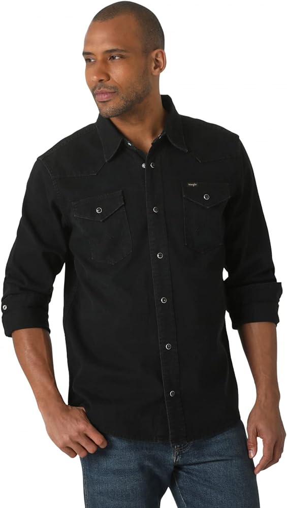 Wrangler Men's Iconic Denim Regular Fit Snap Shirt