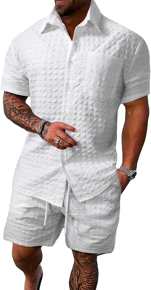 SOLY HUX Men's 2 Piece Outfits Casual Short Sleeve Button Down Hawaiian Shirt and Shorts Set