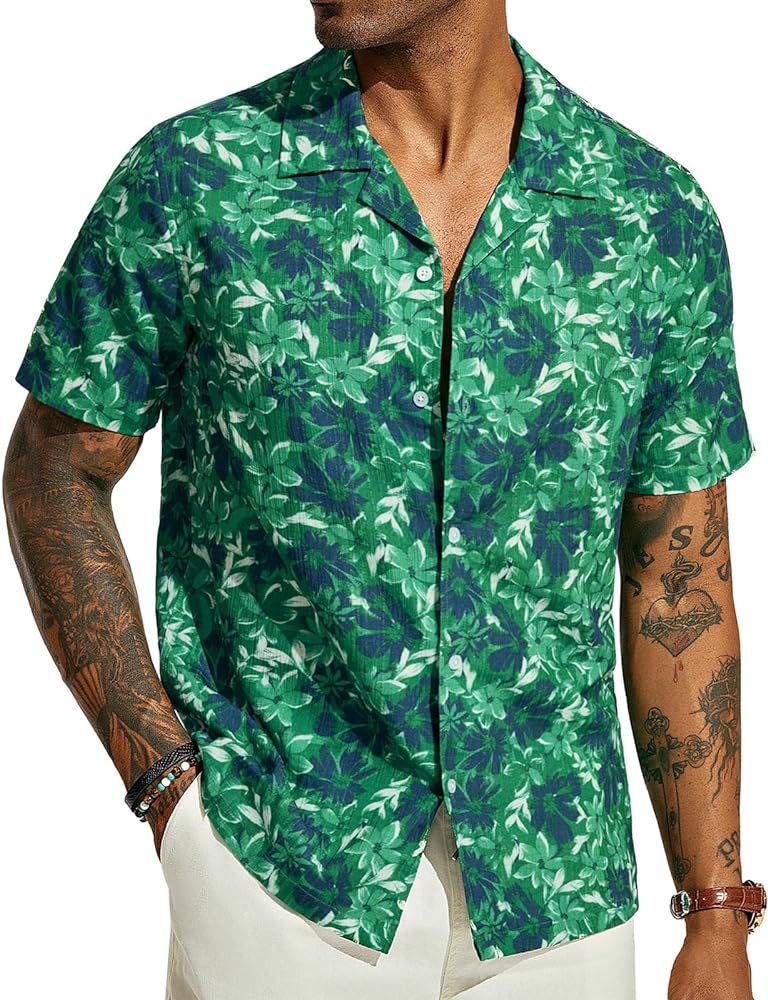 PJ PAUL JONES Mens Hawaiian Shirts Short Sleeve Casual Button Down Tropical Beach Shirt