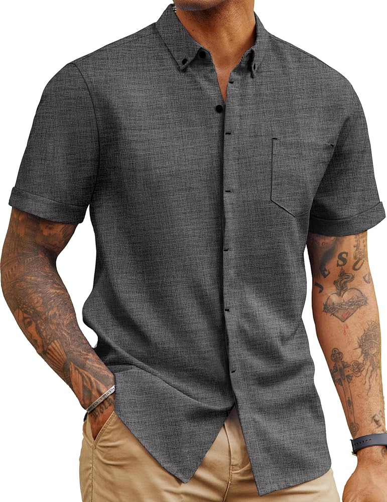 PJ PAUL JONES Mens Short Sleeve Button Down Shirt Casual Textured Shirt Summer Beach Shirts with Pocket