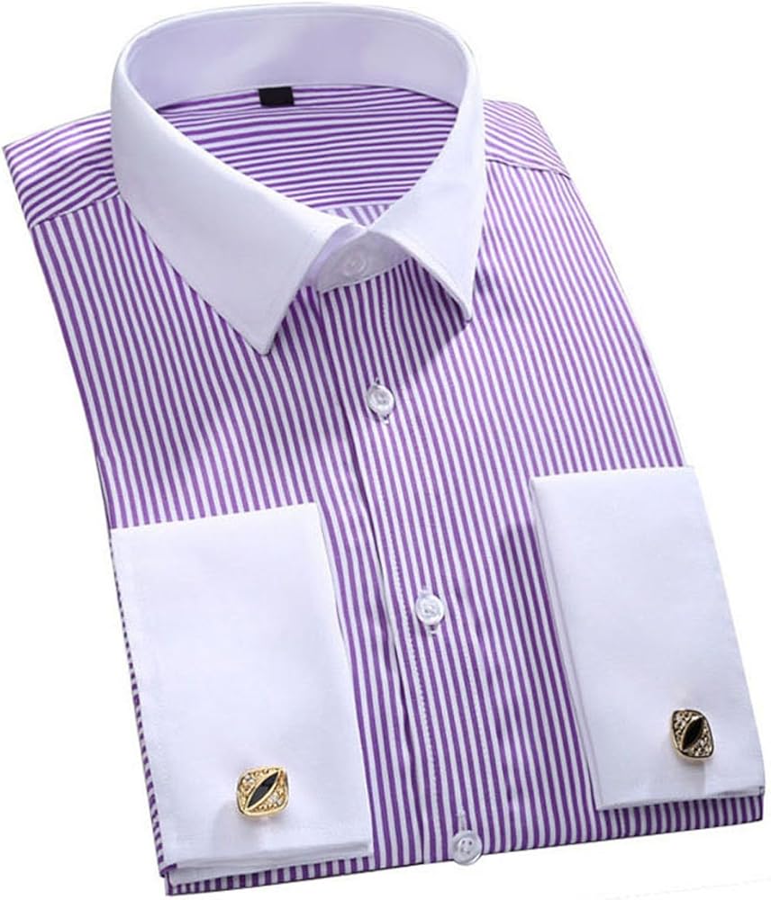 Cloudstyle Men's Dress Shirt Slim Fit Button Down Stripe Checked Shirt