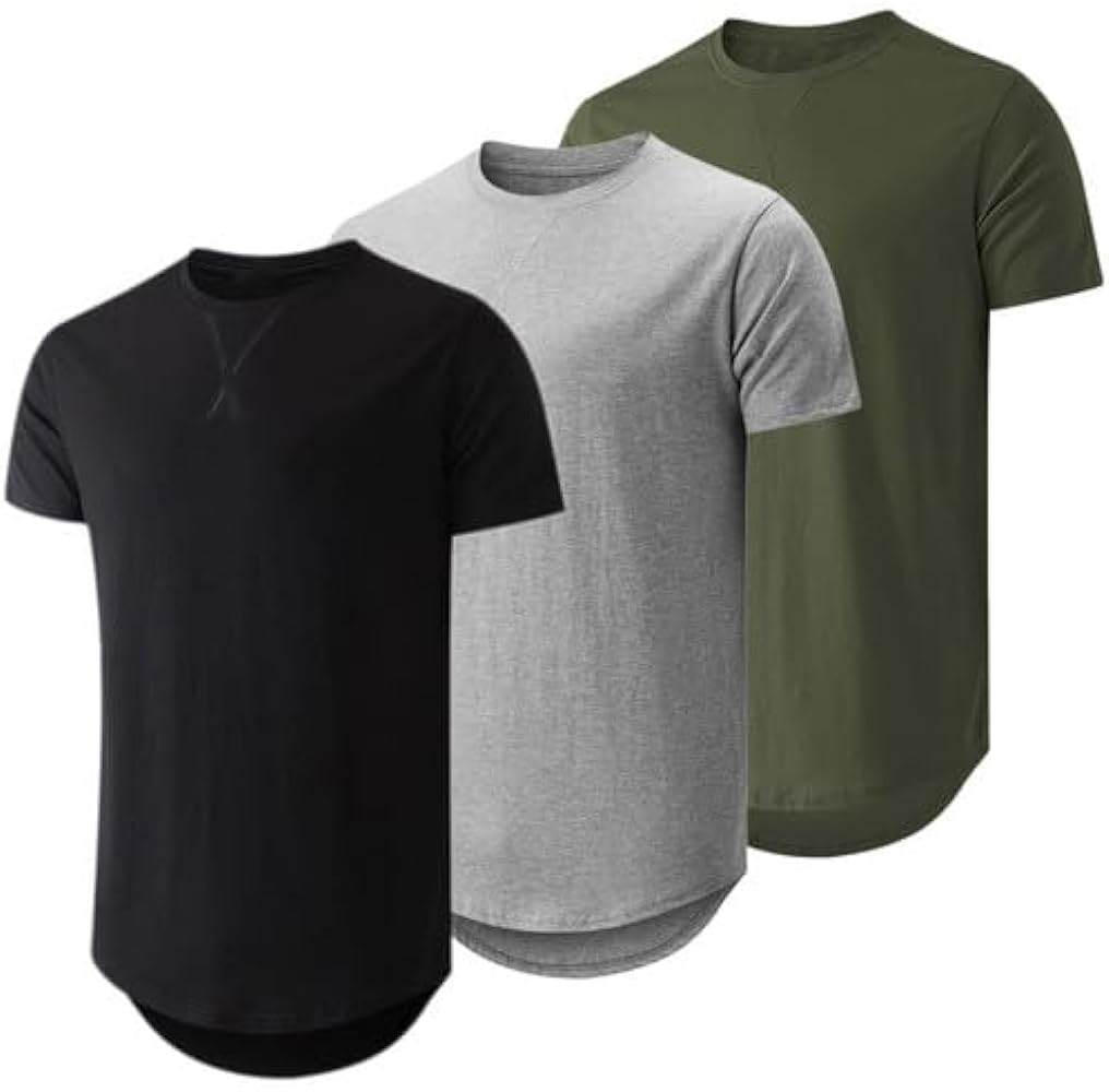 JMIERR Mens 3 Pack Cotton Hipster Hip Hop Longline Crewneck T-Shirt