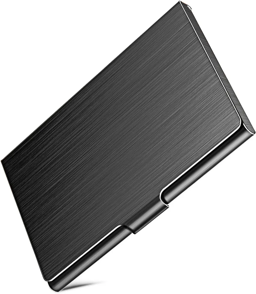 Slim Business Card Case for Men & Women, Pocket Metal Case, Professional Stainless Steel Business Card Holders, Purse Name Card Holder, Buckle Style Shut, Black