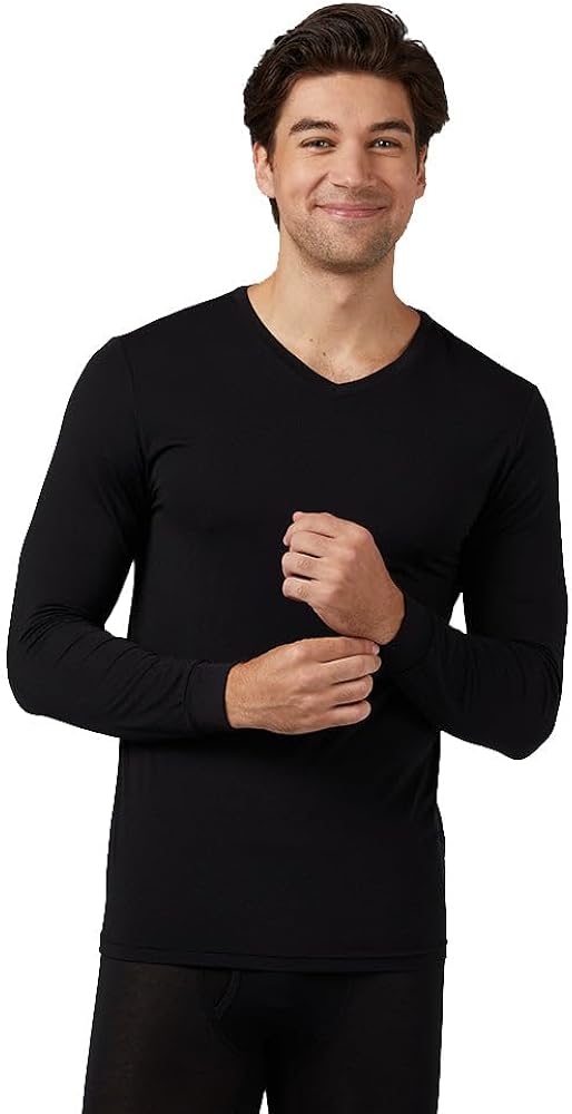 32 Degrees Men's Lightweight Baselayer V-Neck Top | Form Fitting | Long Sleeve | 4-Way Stretch | Thermal