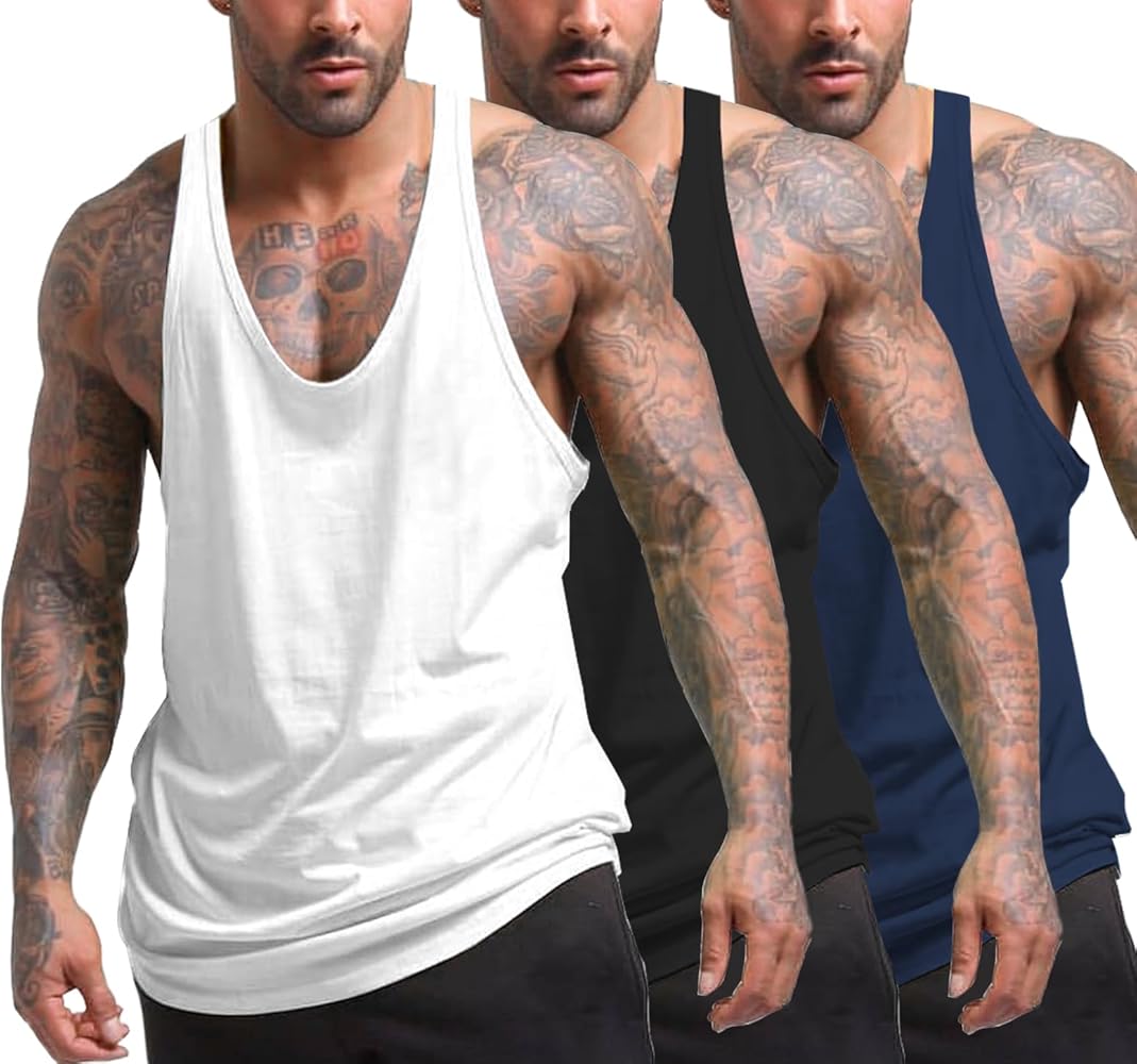 COOFANDY Men's 3 Pack Tank Tops Gym Workout Shirt Y-Back Sleeveless Muscle Fitness Bodybuilding Tank Shirts