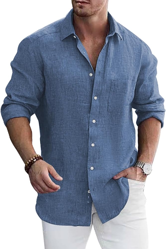 Men's Dress Long Sleeve Button Down Shirt Casual Beach Untuck Wrinkle Free Shirt