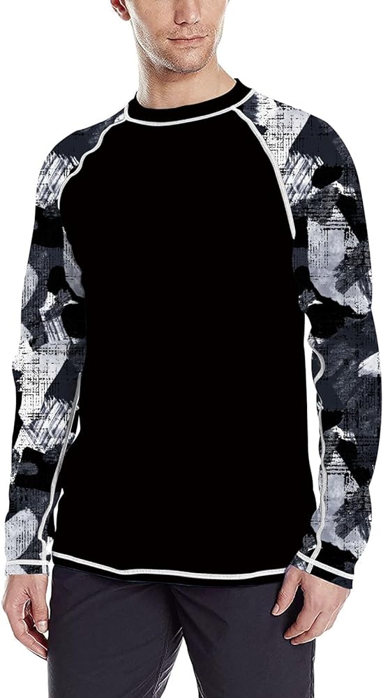 Goodstoworld Men's UPF 50+ Fashion Print Rash Guard Swim Fishing Surf Diving Shirt