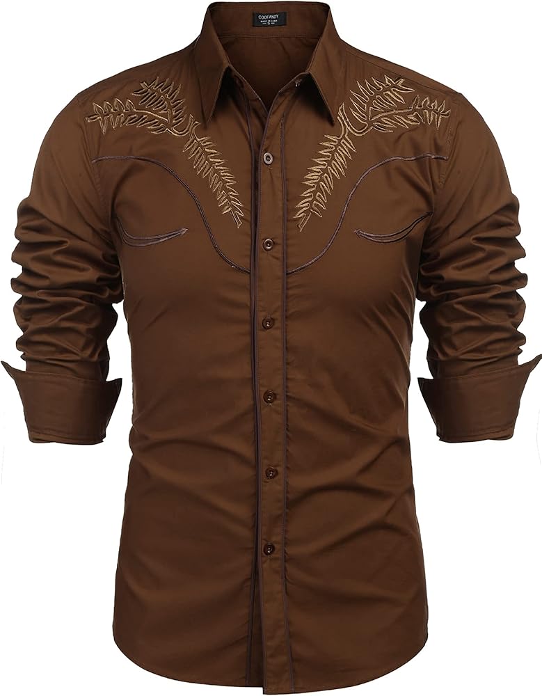 COOFANDY Men's Western Shirts Long Sleeve Slim Fit Embroideres Cowboy Casual Button Down Shirt