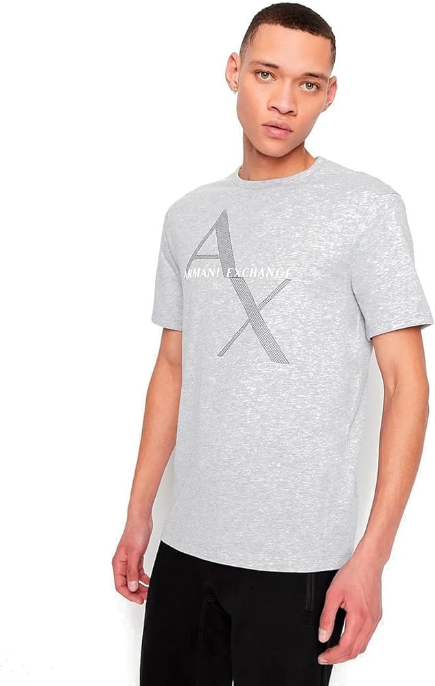 A|X ARMANI EXCHANGE mens Crew Neck Logo Tee T Shirt, Quilted Logo Heather Grey, Medium US