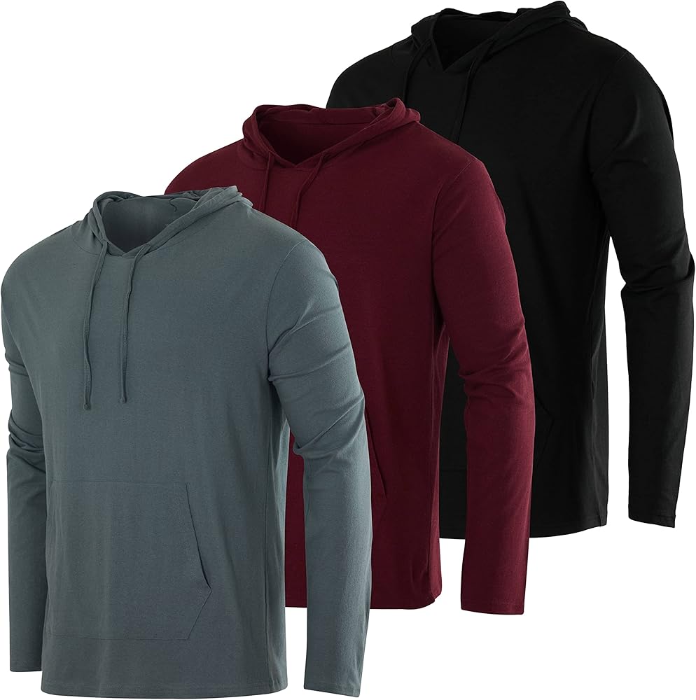 Real Essentials 3 Pack: Men's Cotton Lightweight Casual Pullover Drawstring Hoodie With Pocket (Available In Big & Tall)