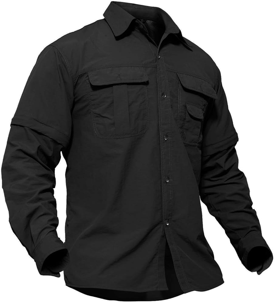 TACVASEN Men's Breathable Quick Dry UV Protection Solid Convertible Long Sleeve Shirt